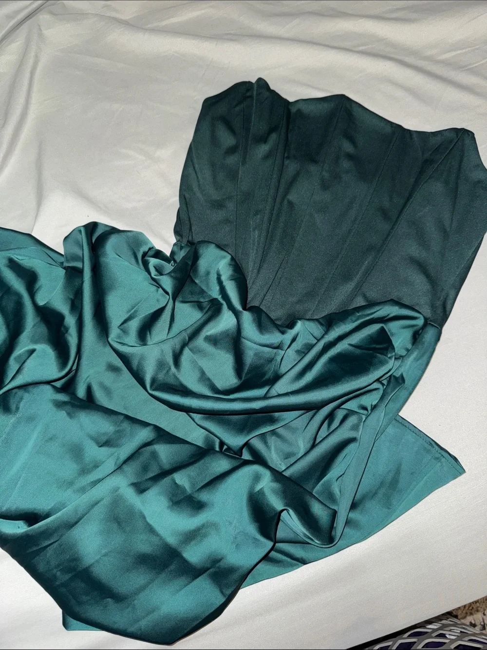 Estella's Closet Olive Strapless Draped Satin Gown